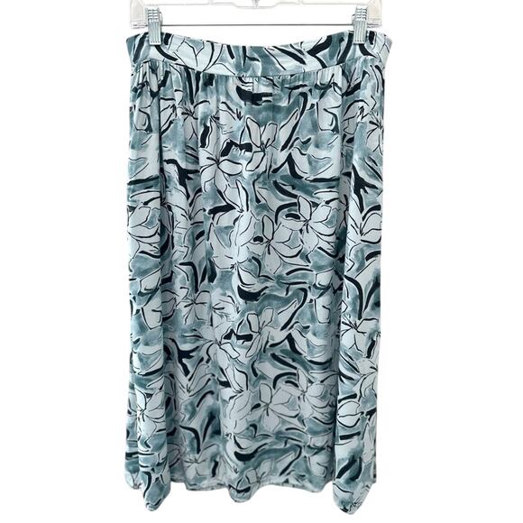 NINE WEST | Blue Black Floral Abstract Midi Skirt | Size Medium - Picture 1 of 7
